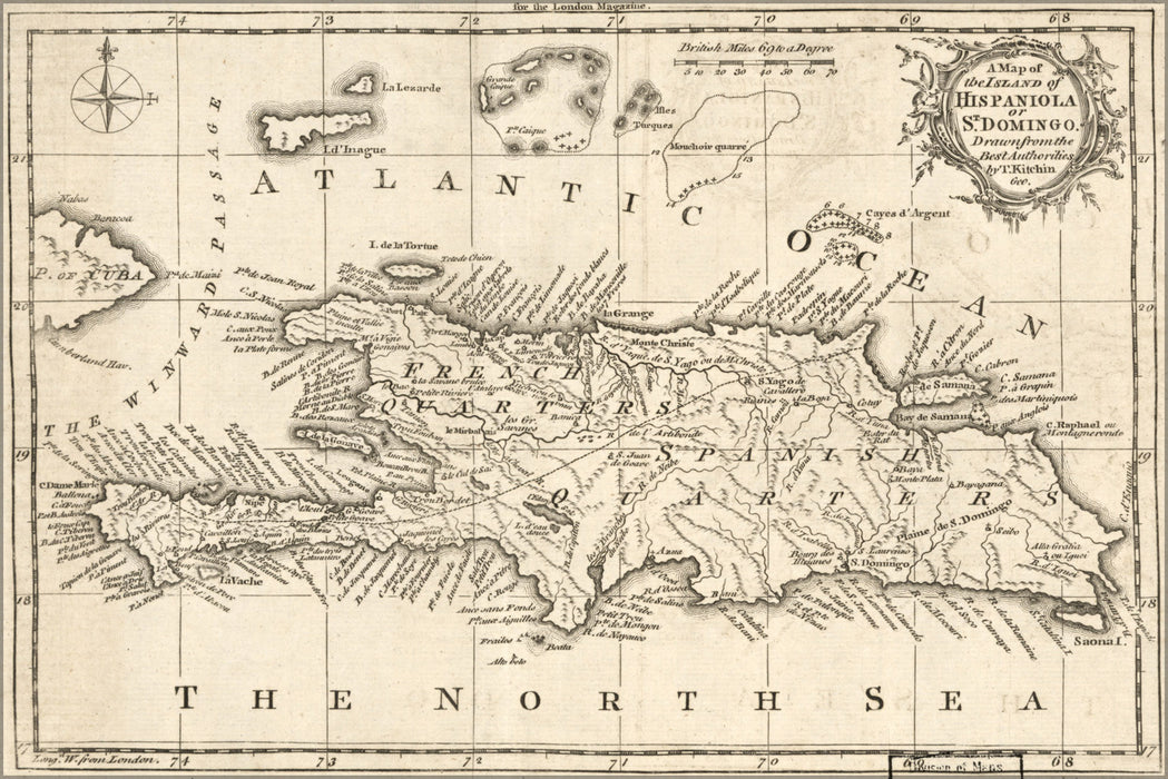 24"x36" Gallery Poster, map of island of Hispaniola or St. Domingo 1758