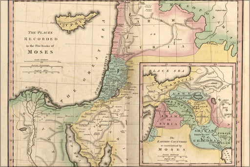 24"x36" Gallery Poster, map of israel & places from books of Moses 1826