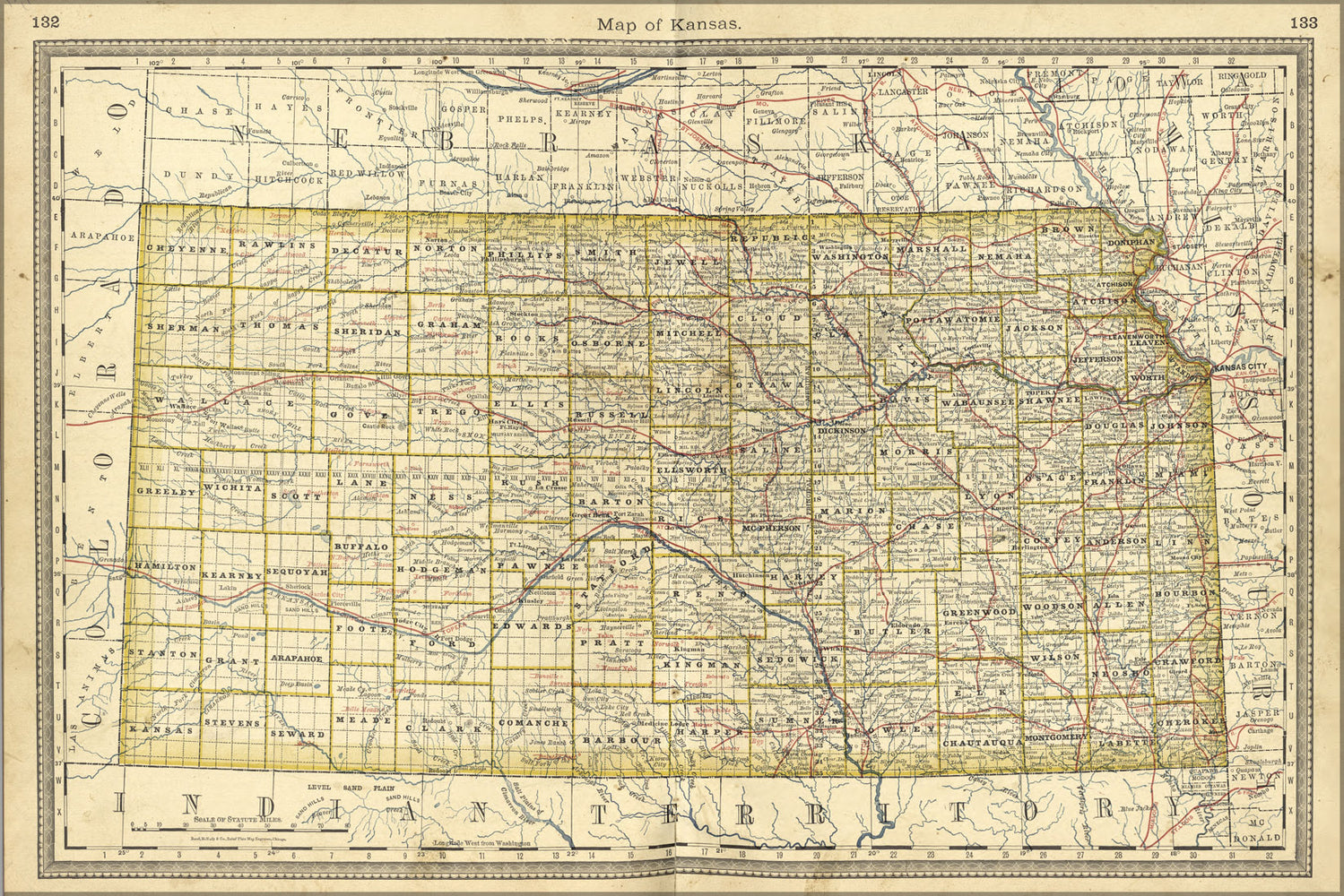 24"x36" Gallery Poster, map of kansas 1881