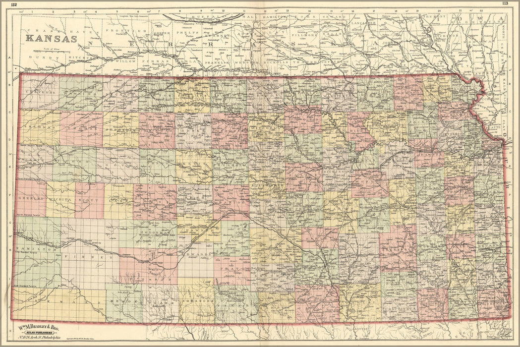 24"x36" Gallery Poster, map of kansas 1887