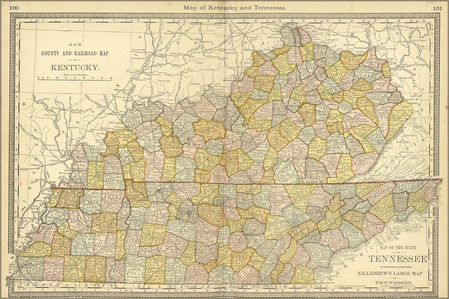 24"x36" Gallery Poster, map of kentucky and tennessee 1881