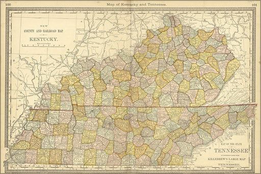 24"x36" Gallery Poster, map of kentucky and tennessee 1881