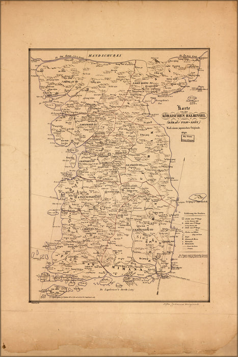 24"x36" Gallery Poster, map of korea 1840 in german