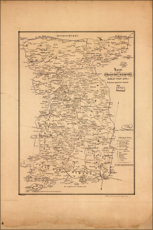 24"x36" Gallery Poster, map of korea 1840 in german