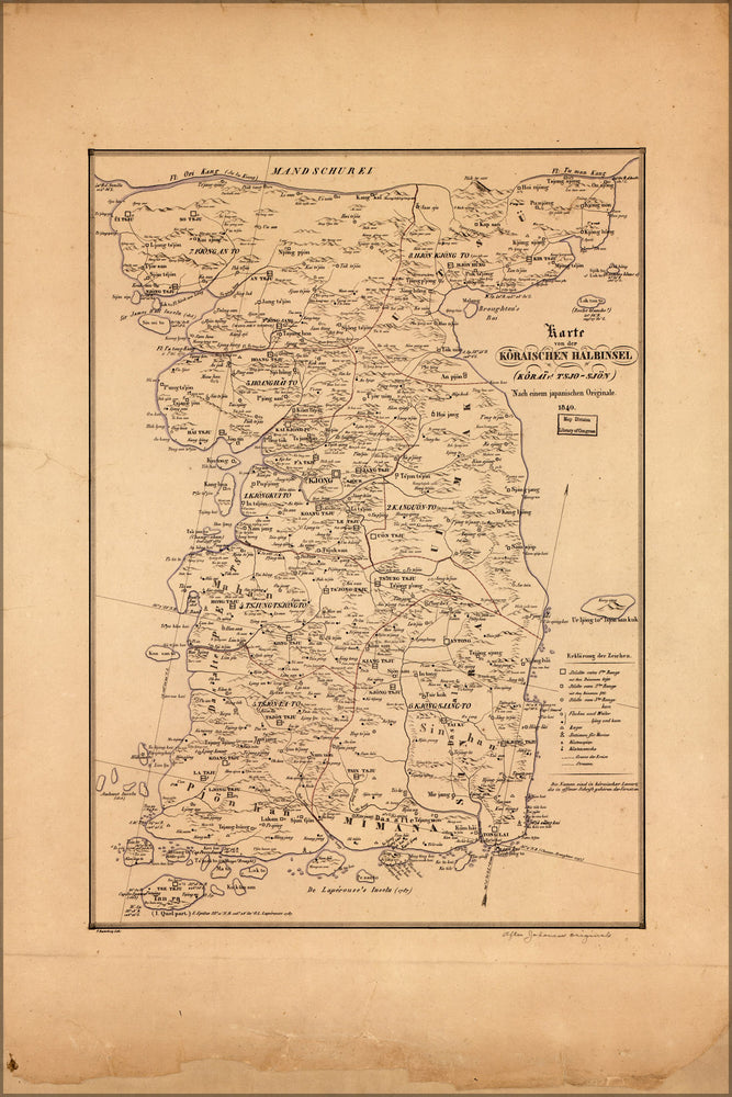 24"x36" Gallery Poster, map of korea 1840 in german