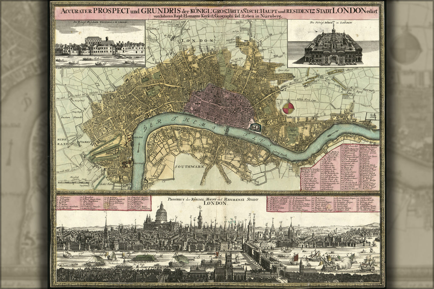 24"x36" Gallery Poster, map of london in german 1740