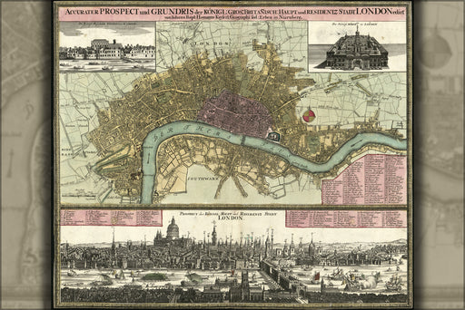 24"x36" Gallery Poster, map of london in german 1740