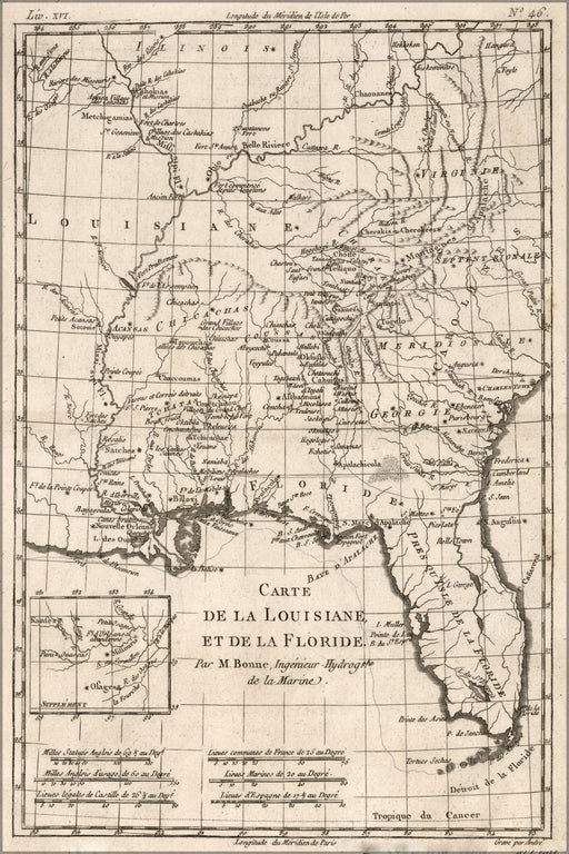 24"x36" Gallery Poster, map of louisiana & florida 1780 in french