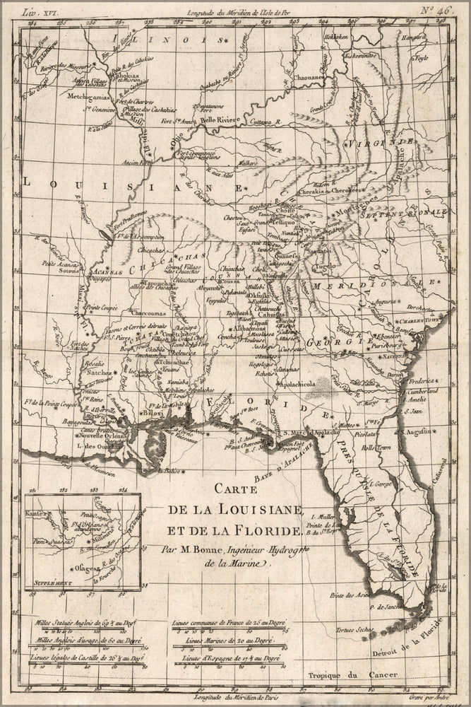 24"x36" Gallery Poster, map of louisiana & florida 1780 in french