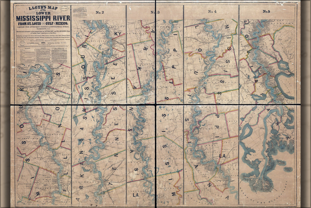 24"x36" Gallery Poster, map of lower Mississippi River 1863