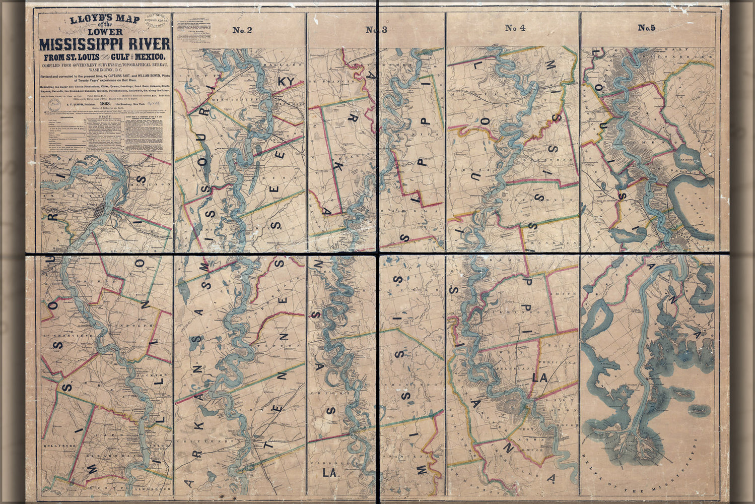 24"x36" Gallery Poster, map of lower Mississippi River 1863