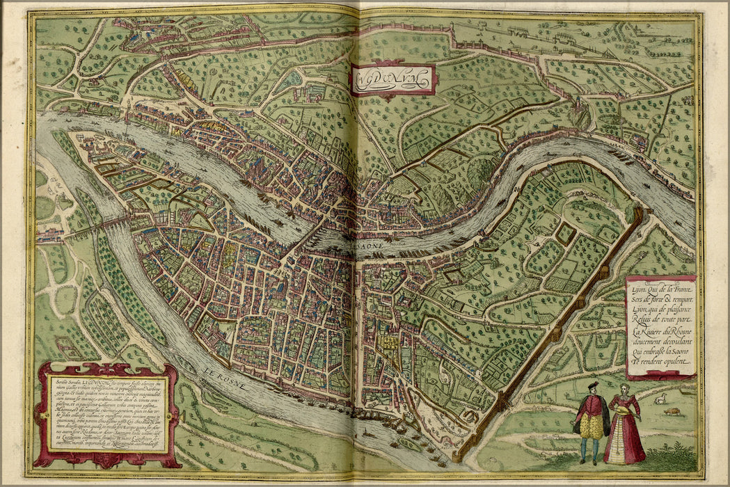24"x36" Gallery Poster, map of lyon france 1612