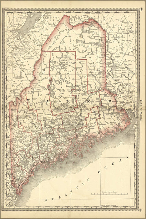 24"x36" Gallery Poster, map of maine 1881