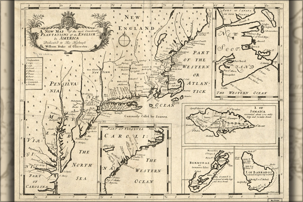 24"x36" Gallery Poster, map of major plantations pre united states 1700