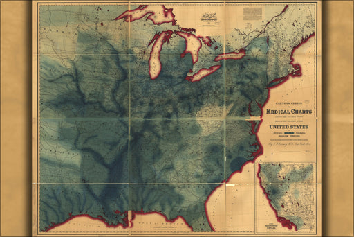 24"x36" Gallery Poster, map of malaria in united states of america 1874
