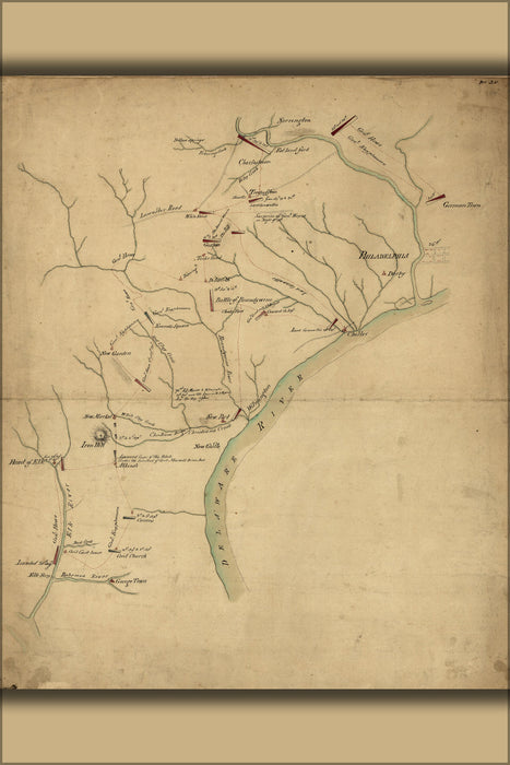24"x36" Gallery Poster, map of march of British upon Philadelphia 1777