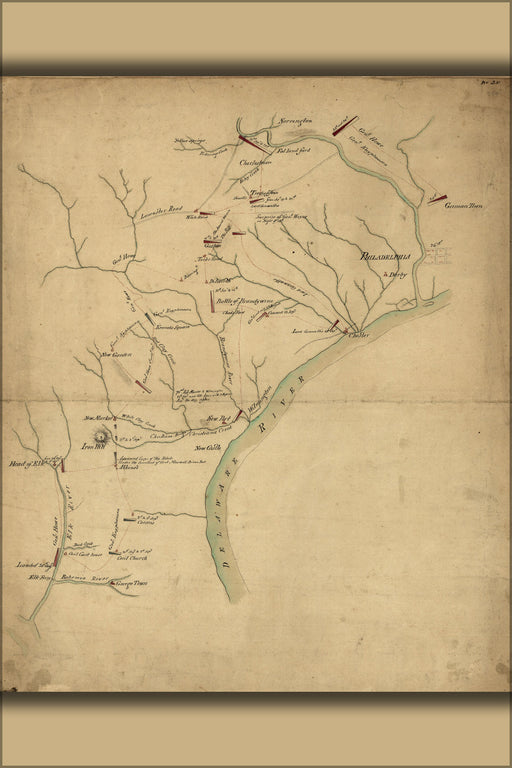 24"x36" Gallery Poster, map of march of British upon Philadelphia 1777
