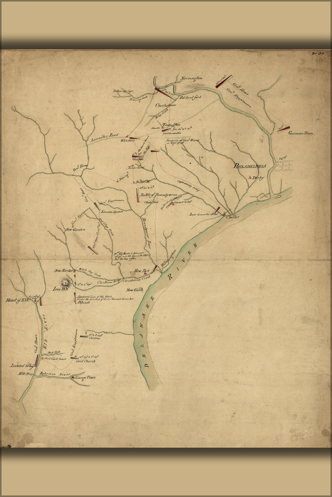 24"x36" Gallery Poster, map of march of British upon Philadelphia 1777