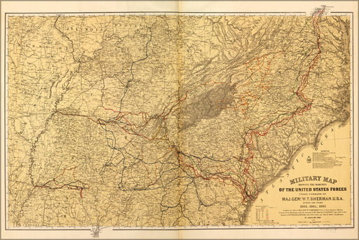 24"x36" Gallery Poster, map of marches under General Sherman 1863-65