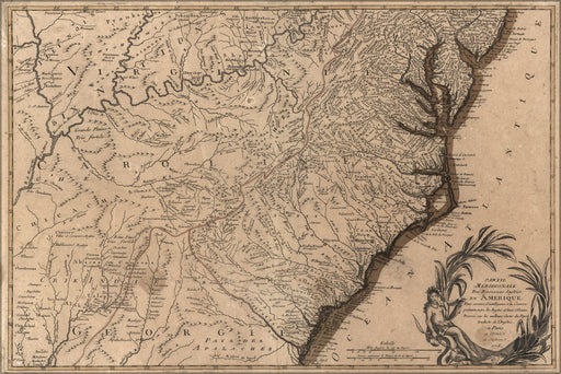 24"x36" Gallery Poster, map of maryland to georgia 1778 in french