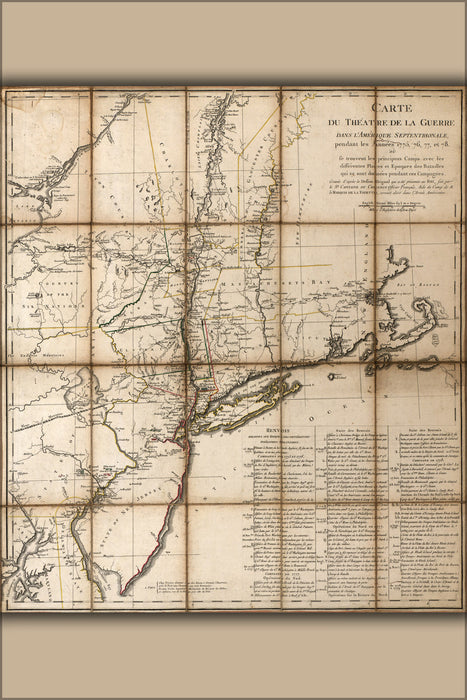 24"x36" Gallery Poster, map of massachusetts new jersey new york 1775 - 1778 in french