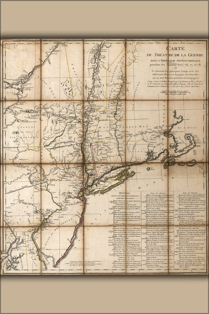 24"x36" Gallery Poster, map of massachusetts new jersey new york 1775 - 1778 in french