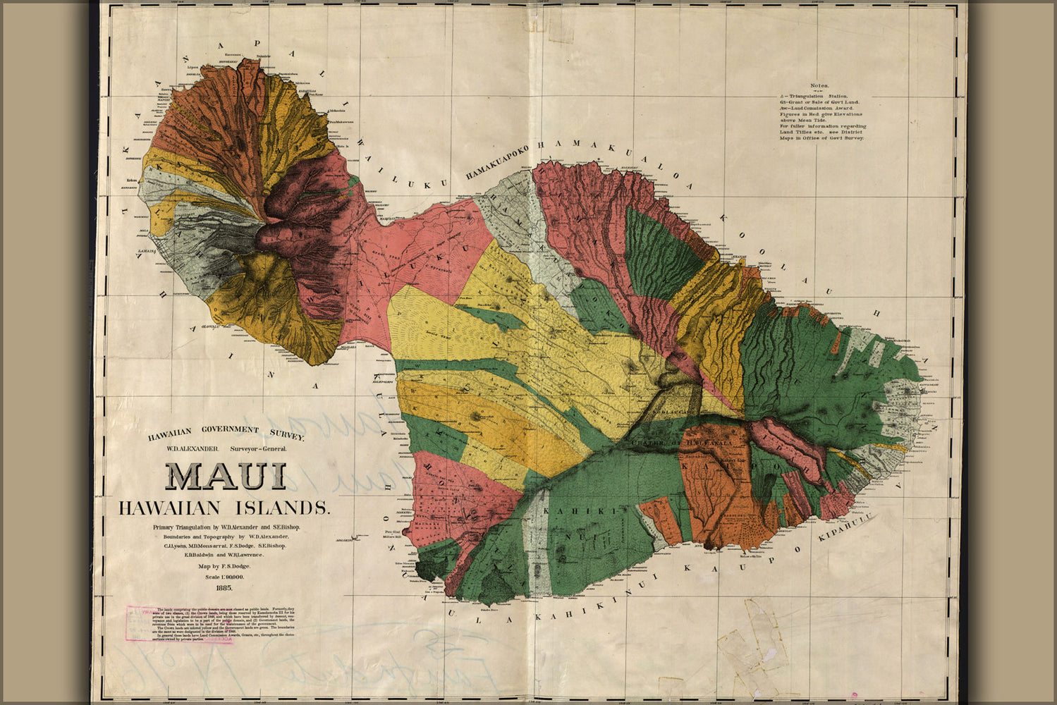 24"x36" Gallery Poster, map of maui hawaii 1885
