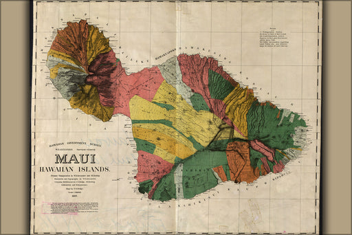 24"x36" Gallery Poster, map of maui hawaii 1885