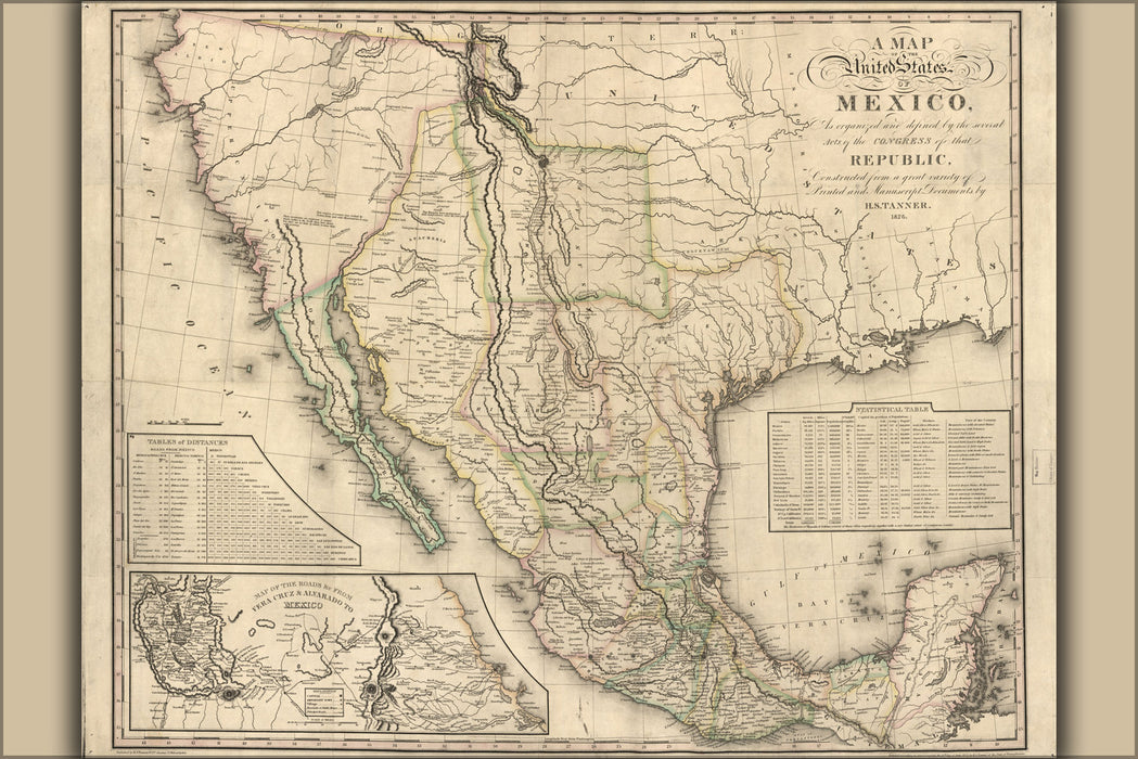 24"x36" Gallery Poster, map of mexico 1826