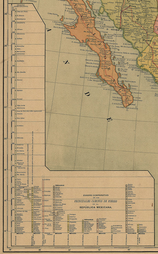 24"x36" Gallery Poster, map of mexico 1884