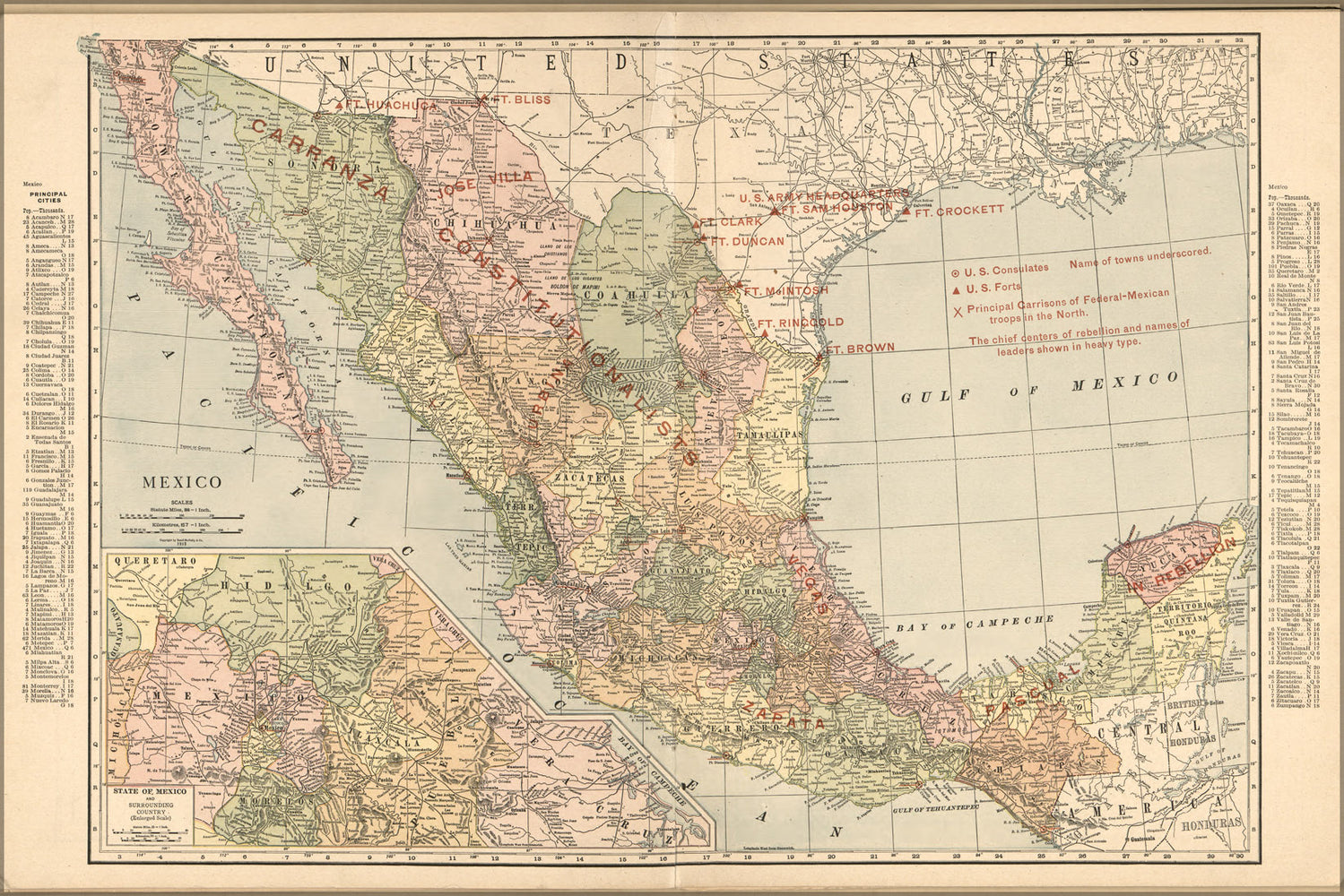 24"x36" Gallery Poster, map of mexico 1913