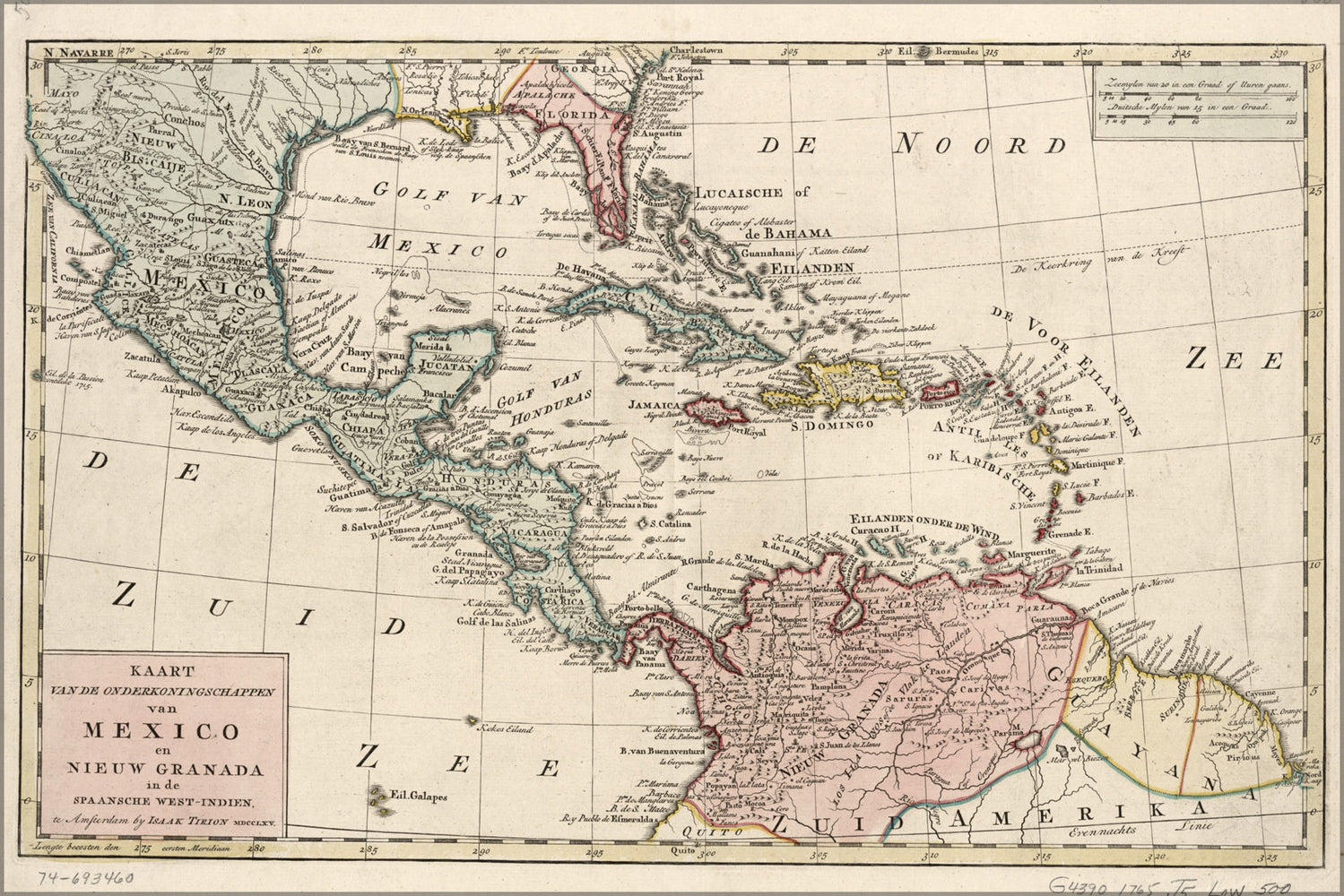 24"x36" Gallery Poster, map of mexico Caribbean cuba 1765 in dutch