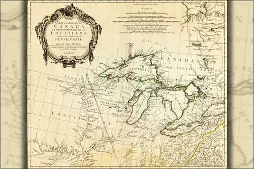 24"x36" Gallery Poster, map of michigan great lakes 1775 in french