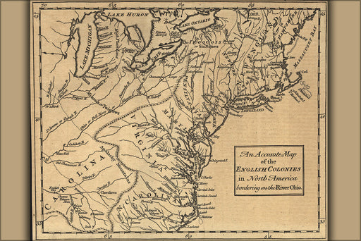 24"x36" Gallery Poster, map of michigan ohio indiana pennsylvania virginia new york 1754