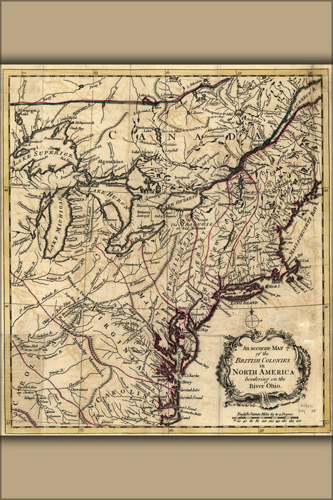 24"x36" Gallery Poster, map of michigan ohio indiana pennsylvania virginia new york 1755