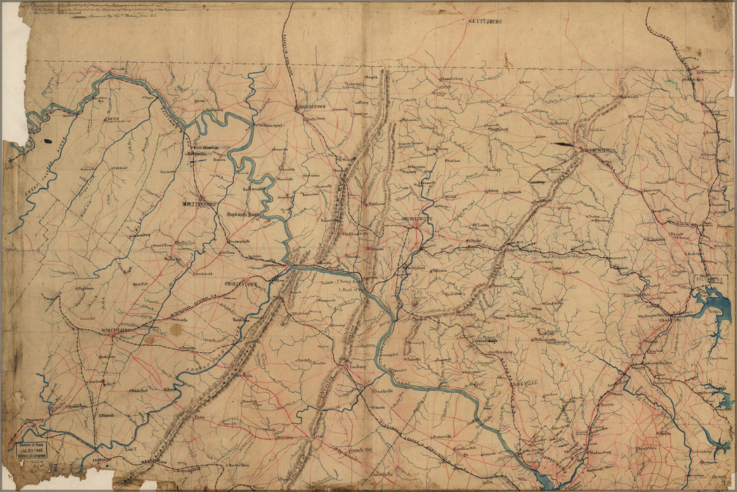 24"x36" Gallery Poster, map of mid atlantic military 1861