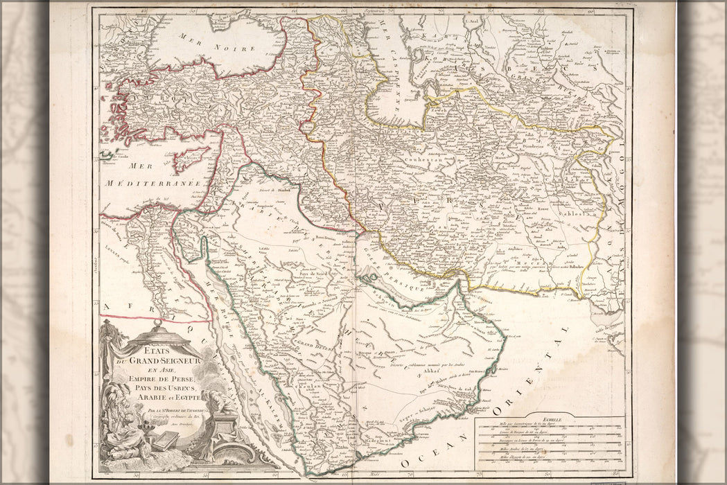 24"x36" Gallery Poster, map of middle east persian empire 1740 in french