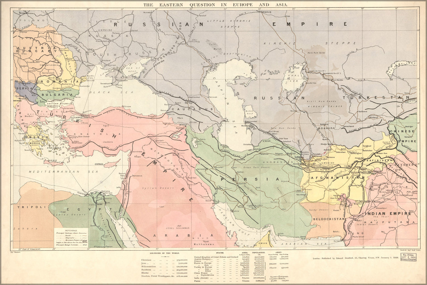 24"x36" Gallery Poster, map of middle east turkish empire persia 1886