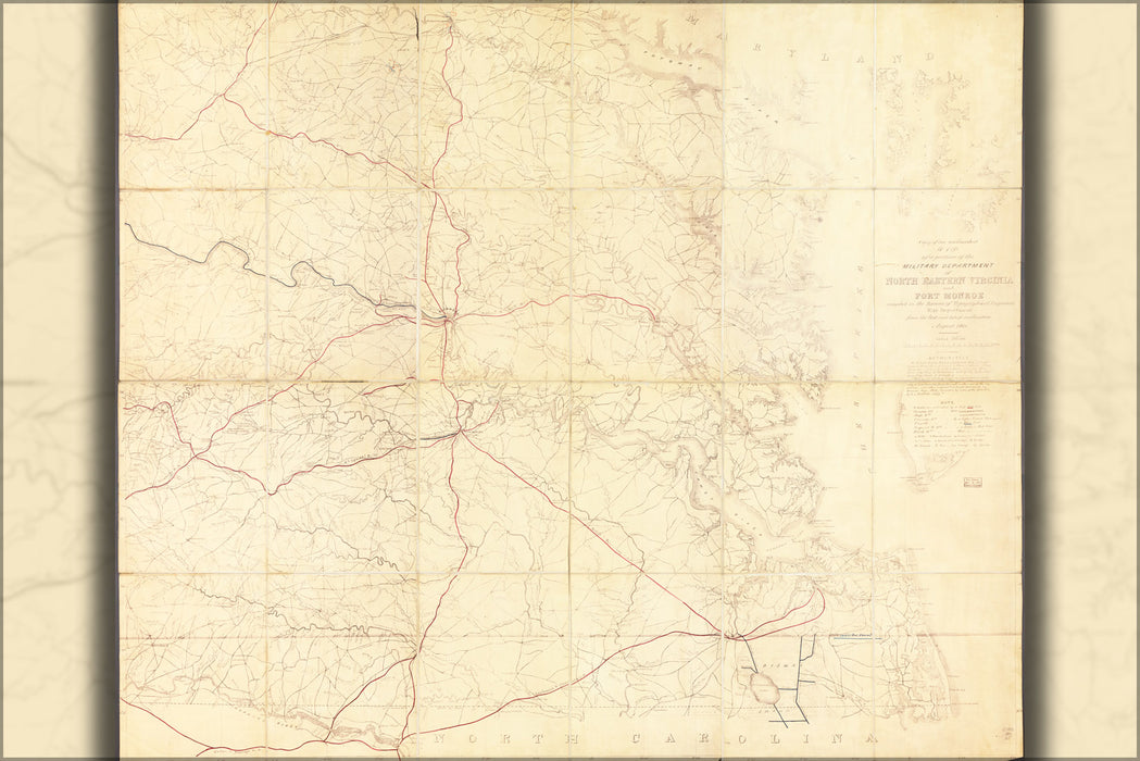 24"x36" Gallery Poster, map of military of ne Virginia & Fort Monroe 1861