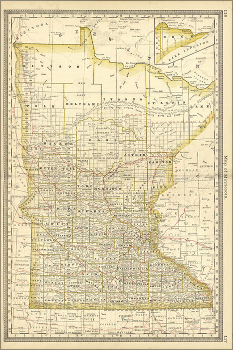 24"x36" Gallery Poster, map of minnesota 1881