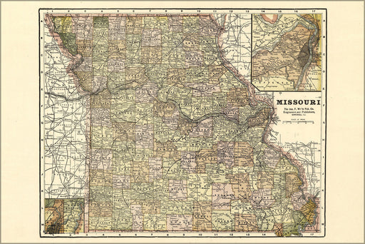 24"x36" Gallery Poster, map of missouri 1896