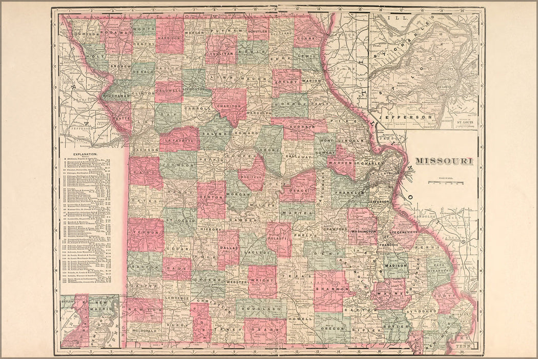 24"x36" Gallery Poster, map of missouri 1898 P2