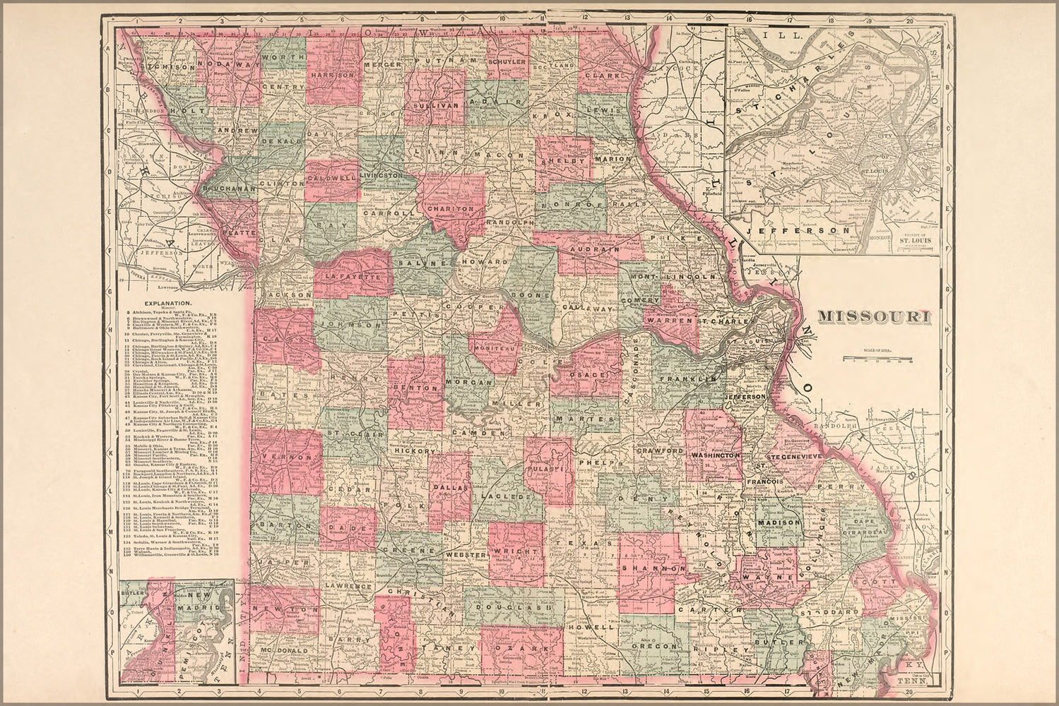 24"x36" Gallery Poster, map of missouri 1898 P2