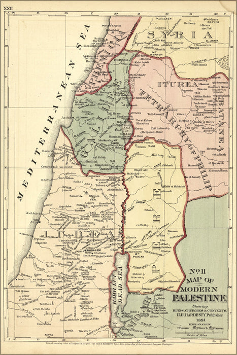 24"x36" Gallery Poster, map of modern palestine israel holy land 1881