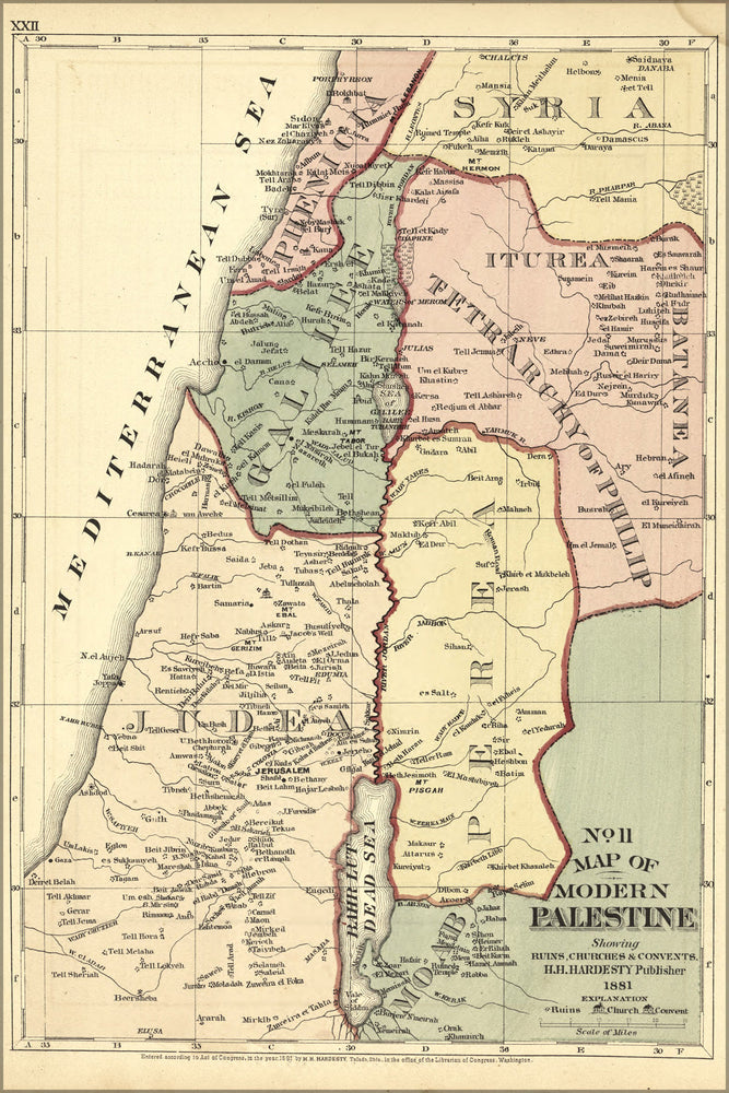24"x36" Gallery Poster, map of modern palestine israel holy land 1881