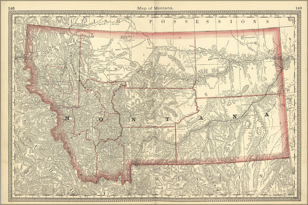 24"x36" Gallery Poster, map of montana 1881