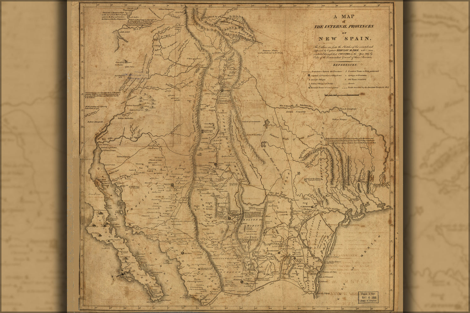 24"x36" Gallery Poster, map of n mexico & texas 1807