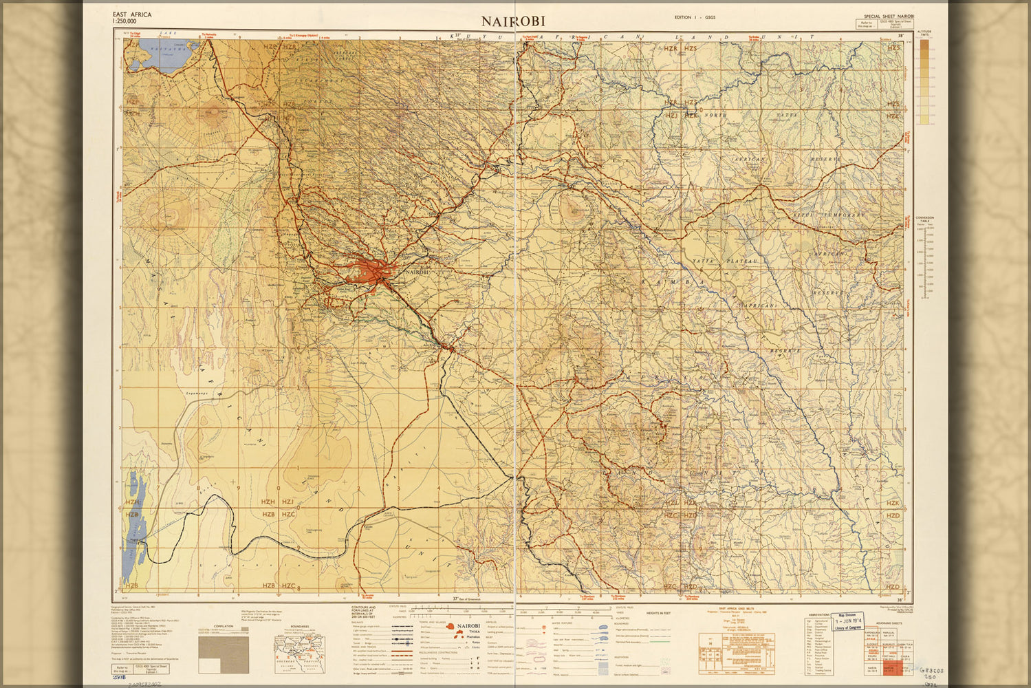 24"x36" Gallery Poster, map of nairobi 1954