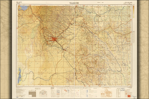 24"x36" Gallery Poster, map of nairobi 1954