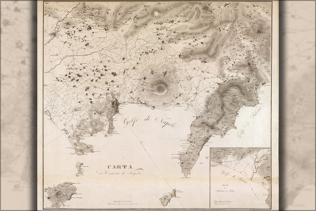 24"x36" Gallery Poster, map of naples italy 1828